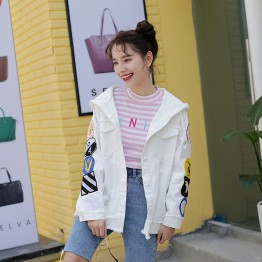 828 Korean fashion embroidery stickers white denim jacket