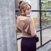 New summer fashion sexy V-neck off shoulder long sleeve short exposed umbilical T-shirt 7102