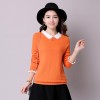 2017 autumn and winter Korean women sweet lace sleeves solid color sweater lapel sweater shirt 8066