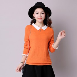8066 sweet lace sleeves solid color lapel sweater
