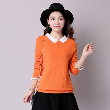 8066 sweet lace sleeves solid color lapel sweater