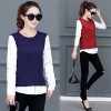 9029 fake two piece knitting splicing sweater