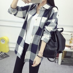 5010 autumn new Korean style plaid long sleeves loose joker shirt