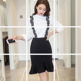 5522 fashionable temperament white tops with fishtail skirt