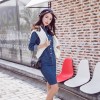 5553 spring single-breasted long-sleeved slim waist denim dress