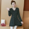 8048 # plus size women's new long shirt stripes v neck knit dress