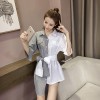 125 Irregular lace splicing long stripes shirt