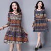 8027 national style cotton and linen large size women's geometric printing dress