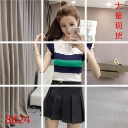 8824 Korean version stripes ice silk knitting tops