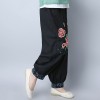 351national style large size embroidered cotton and linen loose casual pants