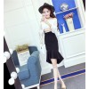 2017 new sweet word long collar shirt + irregular fishtail skirt suit 9156