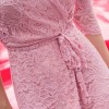 7095 summer temperament lace slim waist sexy V-neck lacing bow tie dress