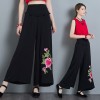 329 # cotton and linen embroidery large size national wide leg pants