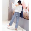 8368 Korean fashion high waist loose ribs wide leg jeans