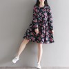 5831 fresh printing slim long sleeves cotton and linen dress