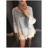 801 blue and white vertical strip eyelash lace shirt