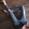 731 # hole jeans girl high waist pencil pants flanging cowboy nine points pants