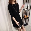 Korean fashion women autumn and winter loose A-line tassel round neck sweater