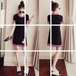 1626 Korean fashion short-sleeved ice silk sweet embroidery knit dress