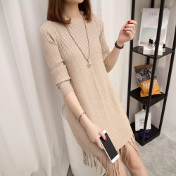 8239 Korean fashion loose A-line tassel round neck sweater