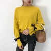 899 solid color lacing long sleeve round neck shirt