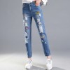 1713 autumn high waist embroidery holes jeans