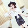 9155 fashion bowtie two sided wear t-shirt with washing PU skirt