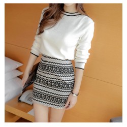 8443 autumn knit long sleeve sweater with tight hip skirt