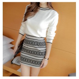 8443 autumn knit long sleeve sweater with tight hip skirt