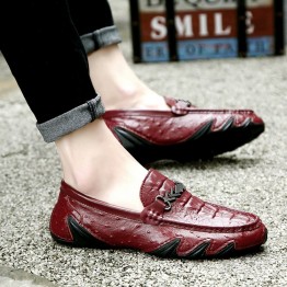 07585 crocodile pattern thick soft bottom leather men's shoes