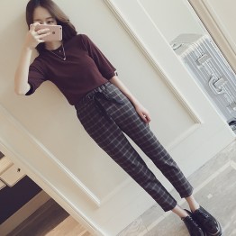 6730 Korean temperament knitted shirt with lattice casual pants