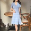 0155 Korean retro V-neck hollow S-shaped knitting dress