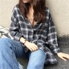 881 retro campus classic boyfriend style loose grid shirt