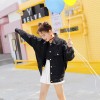 825 loose rainbow print hole embroidery denim jacket