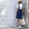 986 simple long elastic waist belt denim skirt