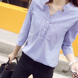 076 v neck classic vertical stripes comfortable shirt