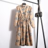 6634 corduroy floral stand collar long sleeves dress