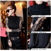 6001 lace sleeves design chiffon high collar shirt