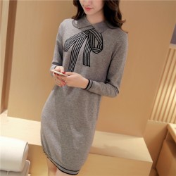 9966 woman collar bow tie collar long sweater