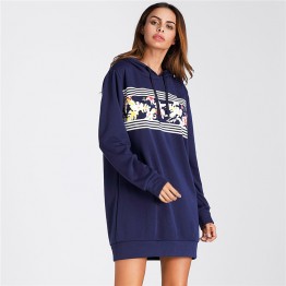 3227 Euramerica fashion printing fleece thick hooded warm sweatshirt dress