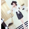 9155 fashion bowtie two sided wear t-shirt with washing PU skirt