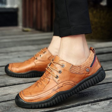 23980 leather belt wear-resistant thick soft bottom flat leathe men's shoes