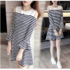 8534 off shoulder stripes fish tail dress