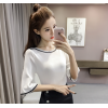 333 lotus sleeve contract color ice silk knitted shirt