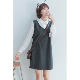 9965 V-neckline vest wool sleeveless dress + with white shirt