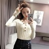 9060 trumpet sleeves slim V neck thin sweater