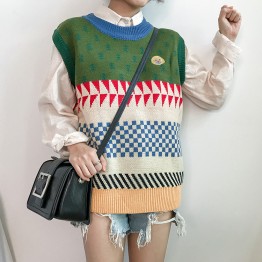 265 retro loose color matching sweater vest