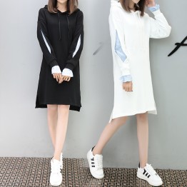 556 loose hooded fake two piece long sweatshirt