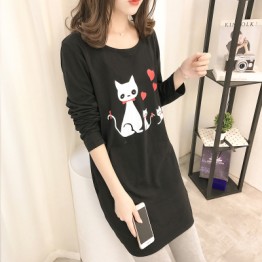 5218 loose round necklace print long sleeve long t-shirt