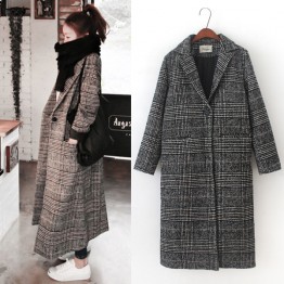 1161 Korean fashion cocoon-type houndstooth woolen coat
